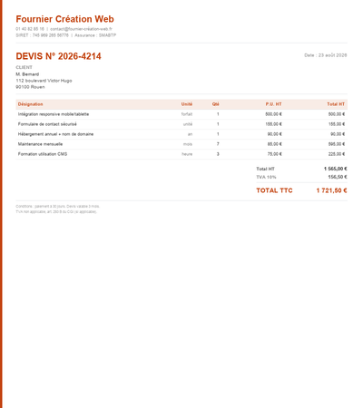 Devis creation site web - Exemple 5