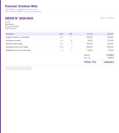Devis creation site web - Exemple 6