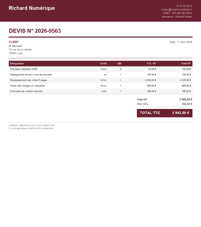 Devis site internet freelance - Exemple 3