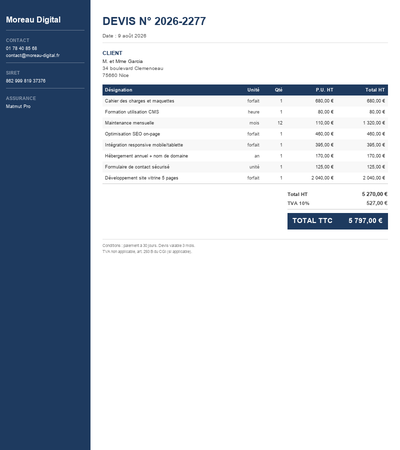 Devis site internet pdf - Exemple 1