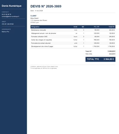 Devis refonte site internet - Exemple 1