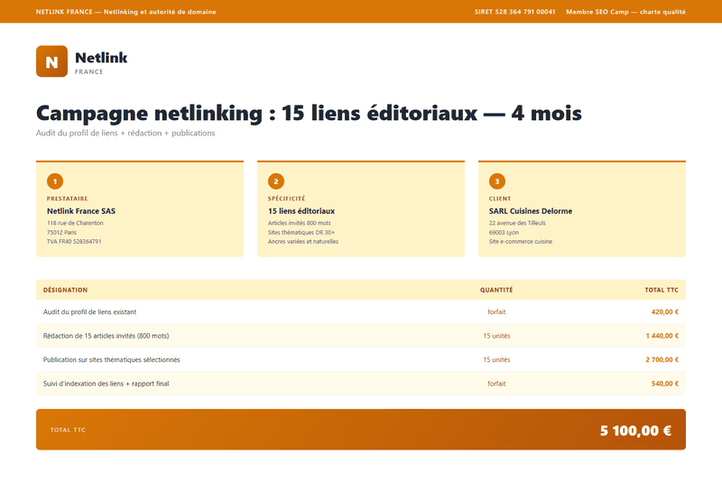 Devis SEO - Exemple 5 : campagne de netlinking