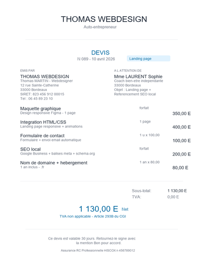 Devis landing page