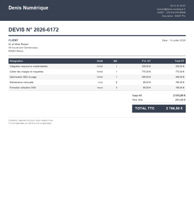 Devis site vitrine - Exemple 4