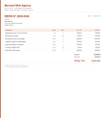 Devis site vitrine - Exemple 5
