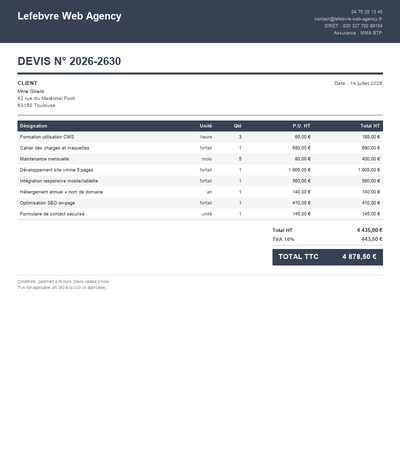 Devis site web - Exemple 4