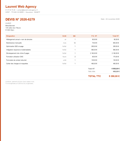 Devis site web - Exemple 5