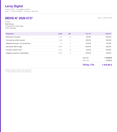 Devis site web - Exemple 6