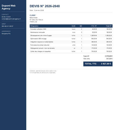Devis site wordpress pdf - Exemple 1