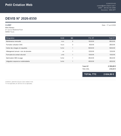 Devis site internet vitrine - Exemple 4