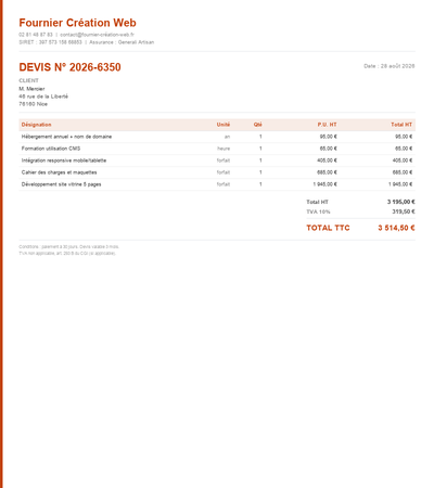 Devis site internet vitrine - Exemple 5