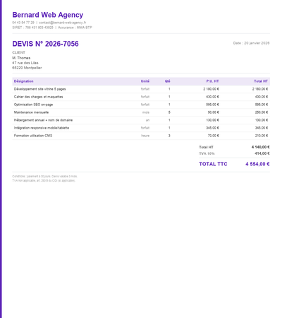 Devis site internet vitrine - Exemple 6
