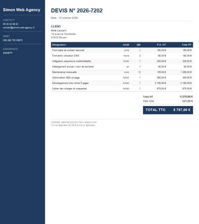 Devis site internet wordpress - Exemple 1