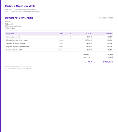 Devis site internet wordpress - Exemple 6