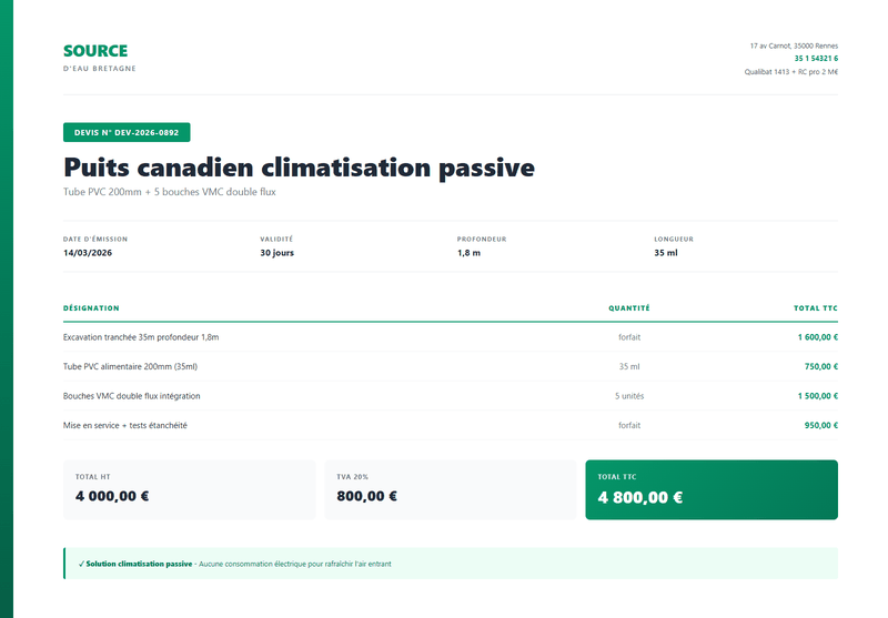 Devis forage puits canadien climatisation passive