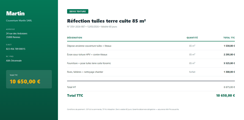 Devis toiture - Refection tuiles terre cuite