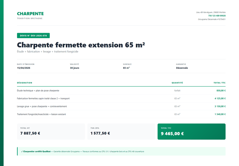 Devis toiture - Charpente fermette