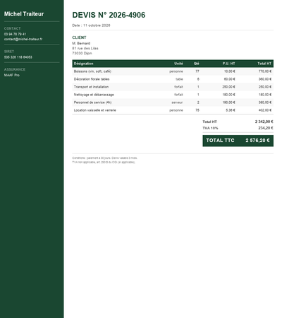Devis wedding planner - Exemple 2