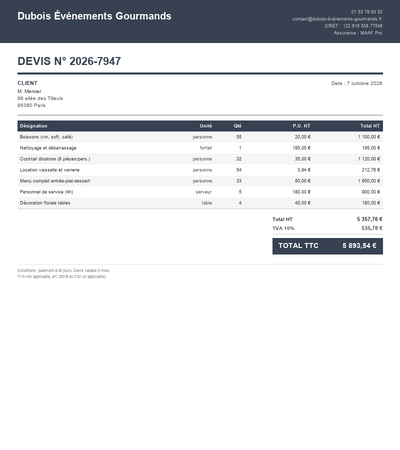 Devis wedding planner - Exemple 4