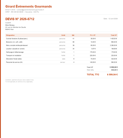 Devis wedding planner - Exemple 5