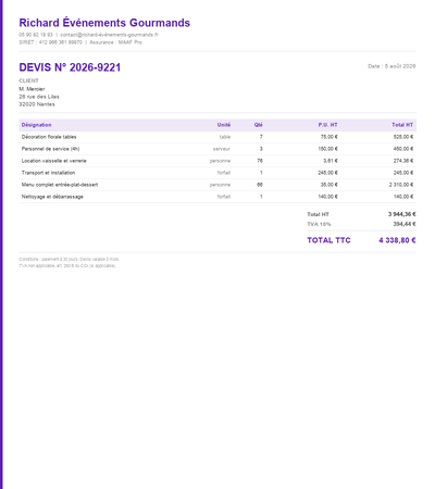 Devis wedding planner - Exemple 6